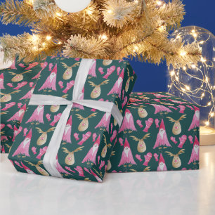 Papier Cadeau Lutins et rennes de Noël avec gants roses
