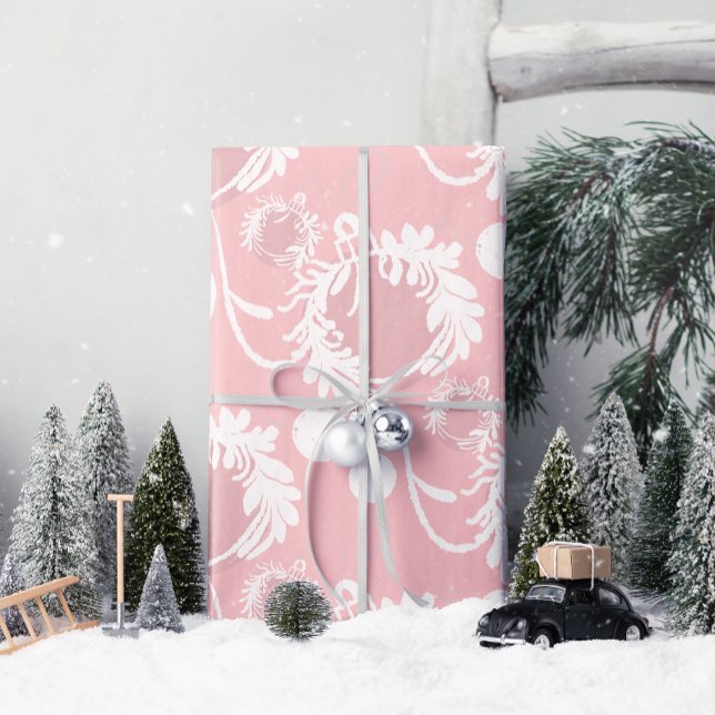 Papier Cadeau Lux Christmas Elegant Baubles on Pink (Wrap your gifts in joy and elegance with Lux Christmas Elegant Baubles wrapping paper!)