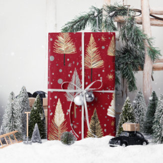 Papier Cadeau Lux Christmas Gold sur papier d'emballage rouge