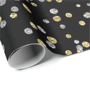 Papier Cadeau Lux noir métallique de confettis de diamants plus