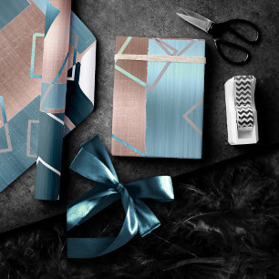 Papier Cadeau Luxe Abstrait   Blush Rose Gold et Turquoise Géomé