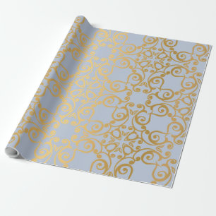 PAPIER CADEAU LUXE ÉLÉGANT BLEU OR ANNIVERSAIRE MARIAGE WRAP