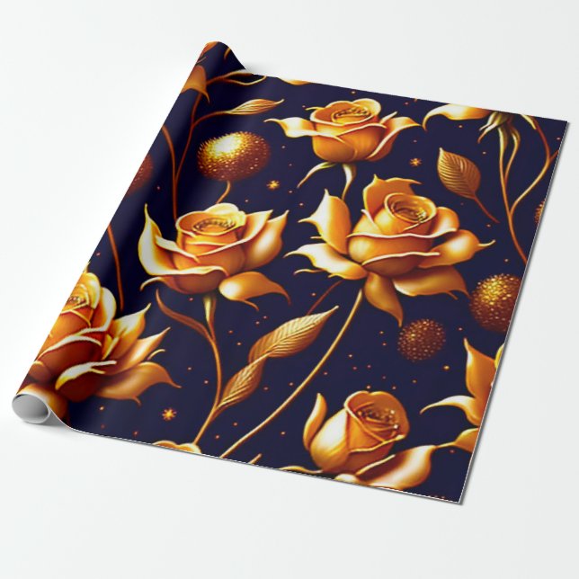 Papier Cadeau Luxe Gold Boho Rose Collection moderne (Déroulé)