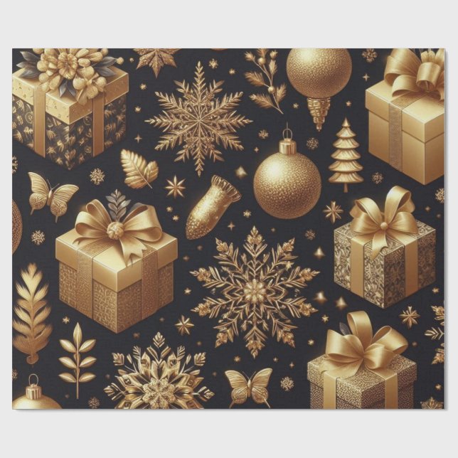 Papier Cadeau Luxe Gold Foil Stars & Ornaments Holiday Gift Wr (Plat)