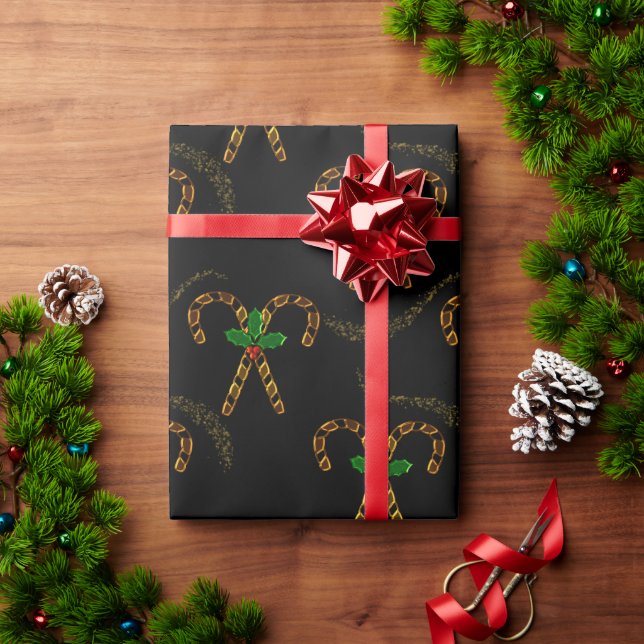 Papier Cadeau Luxe Gold Sucres de canne Noir Noël (Cadeau de vacances)