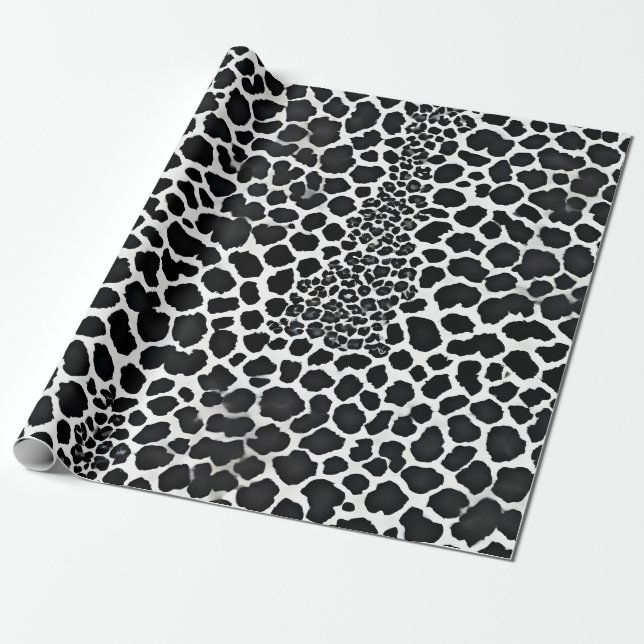 Papier Cadeau Luxe Moderne Léopard Blanc Elégante Collection (Déroulé)