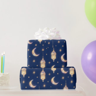 Papier Cadeau Luxe motif de lanterne de Ramadan en croissant d'o