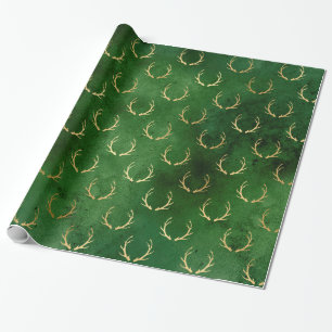 Papier Cadeau LUXE OR VERT NOËL renne 