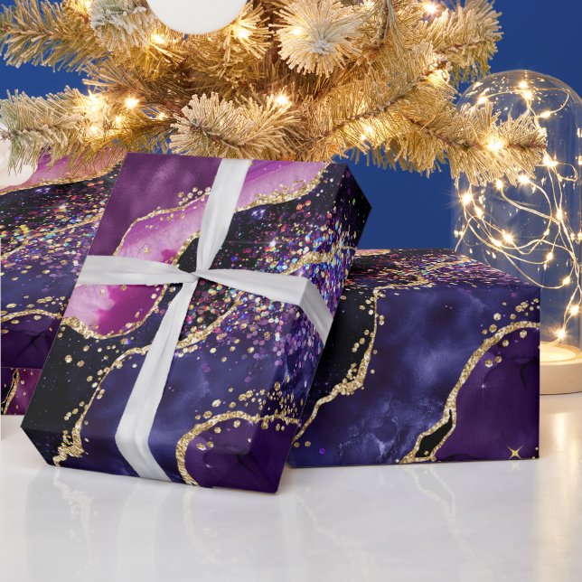 Papier Cadeau Luxe Pierre Précieuse Violet Paillettes d'Agate (Vacances)