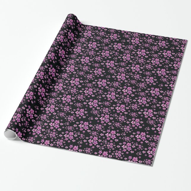 Papier Cadeau Luxe Populaire Noir violet Floral (Déroulé)