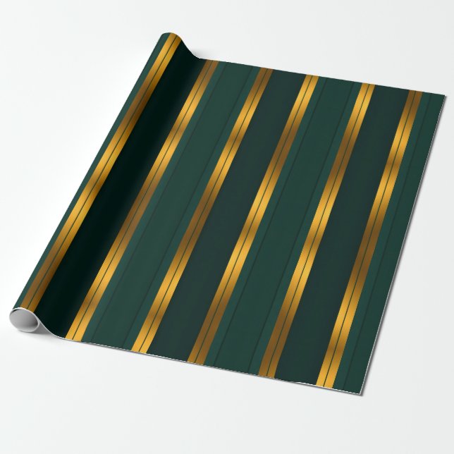 Papier Cadeau Luxe Popular Green Gold Linen Texture Collection (Déroulé)