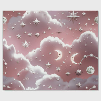 Papier Cadeau – Luxe Quartz Rose Lune Céleste