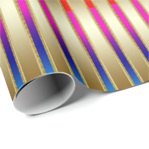 Papier Cadeau Luxe Rainbow Stripes sur Gold Arrière - plan