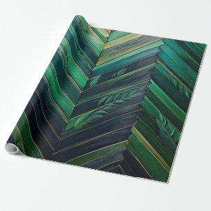 Papier Cadeau Luxe Vert Émeraude & Or Feuille Tropicale Art Déco