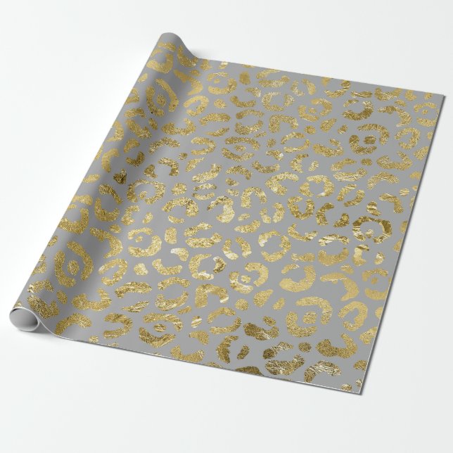 Papier Cadeau Luxueux Empreinte de léopard Glam Gold Grey (Déroulé)