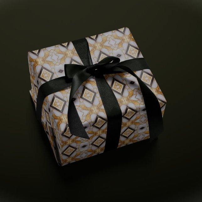 Papier Cadeau Luxueux Noël Géométrique Or et Blanc (Embrace the spirit of the holidays with an elegant and majestic flair)