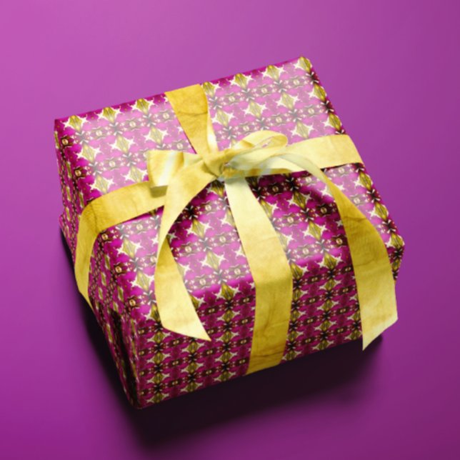 Papier Cadeau Luxueux Tahitian Tropical Fuchsia & Gold Boho (Hawaiian Luau-Themed Fuchsia and Gold Gift Wrap)