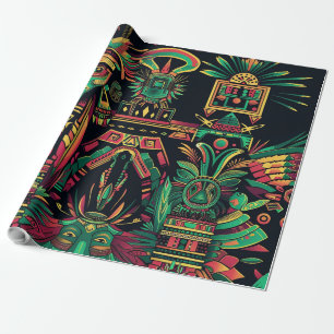 Papier Cadeau Luxueux Turquoise "Paradigme Ancestral" Festif Wra