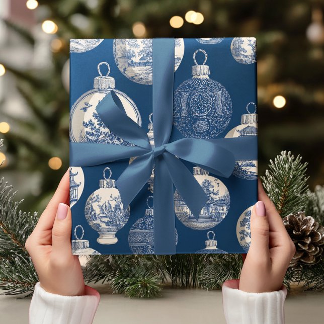 Papier Cadeau Luxury Blue Toile Christmas Ornament (Créateur téléchargé)