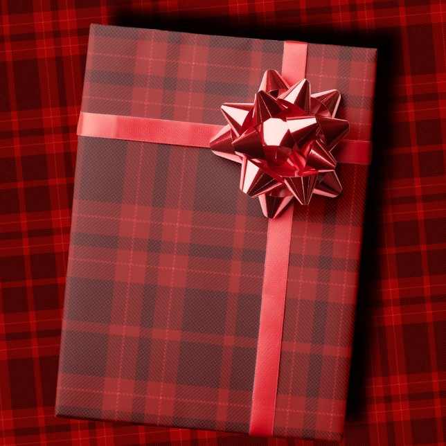 Papier Cadeau Luxury Deep Burgundy Red Monochrome Tartan Plaid (Créateur téléchargé)