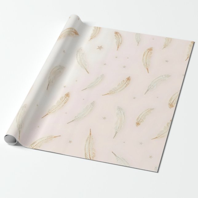 Papier Cadeau Luxury Modern Feathers Boho Collection (Déroulé)