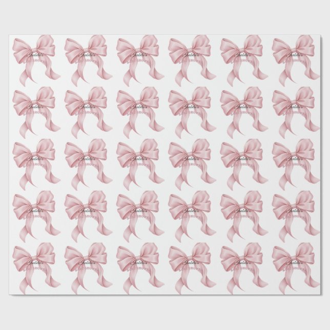 Papier Cadeau Luxury Pink Bow Coquette Baby Shower Girl (Plat)
