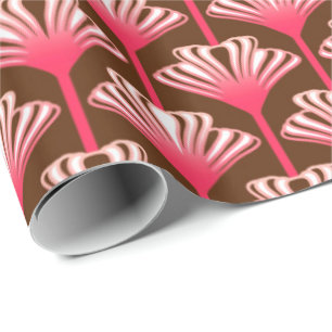Papier Cadeau Lys Art déco, Brown foncé et rose corail
