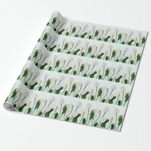 Papier Cadeau Lys Blancs Fleurs Bleu sans joint