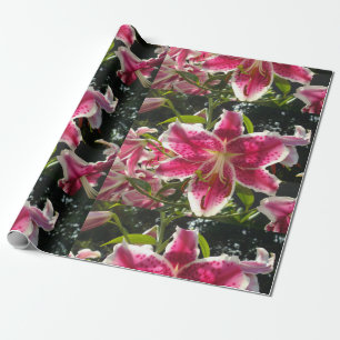 Papier Cadeau Lys roses fleurs tropicales roses rose