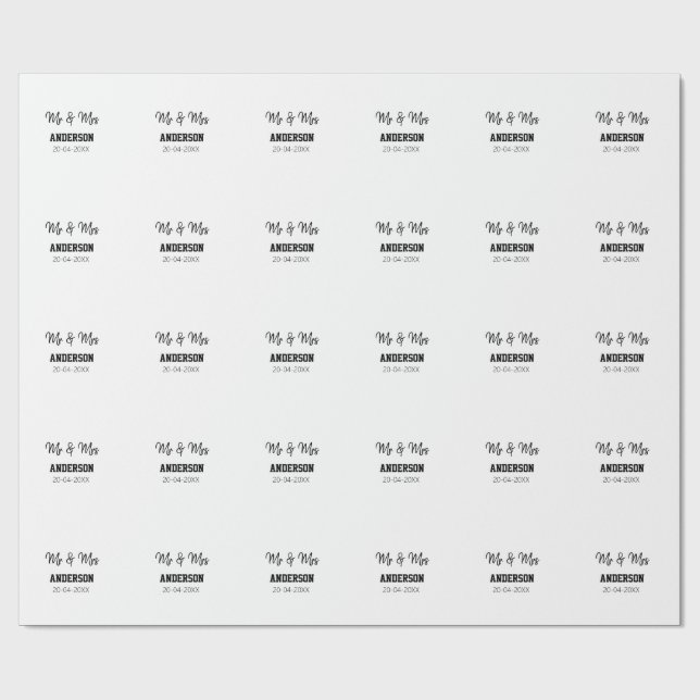 Papier Cadeau M. & Mme ajouter nom de famille date année mariage (Plat)