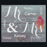 Papier Cadeau M. & Mme Mariage/Anniversaire Noms personnalisés<br><div class="desc">Une belle image d'automne d'une clôture en bois et d'une feuille d'automne. M. & Mme en gros caractères cursifs avec personnalisation de prénom.</div>