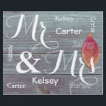 Papier Cadeau M. & Mme Mariage/Anniversaire Noms personnalisés<br><div class="desc">Une belle image d'automne d'une clôture en bois et d'une feuille d'automne. M. & Mme en gros caractères cursifs avec personnalisation de prénom.</div>