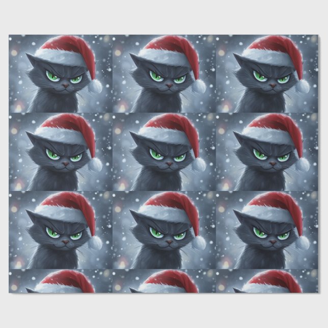 Papier Cadeau M. Visage Grincheux Chat de Noël (Plat)