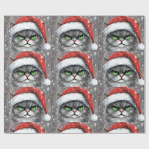 Papier Cadeau M. Visage Grincheux (Gris) Chat de Noël