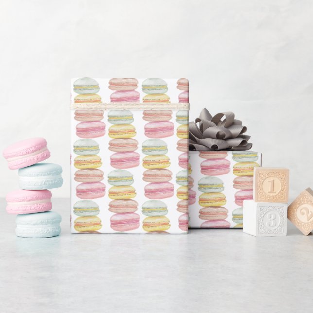 Papier Cadeau Macarons français aquarelle peints à la main (Baby Shower)