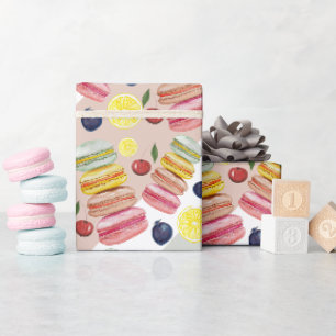 Papier Cadeau Macarons français aquarelle peints à la main