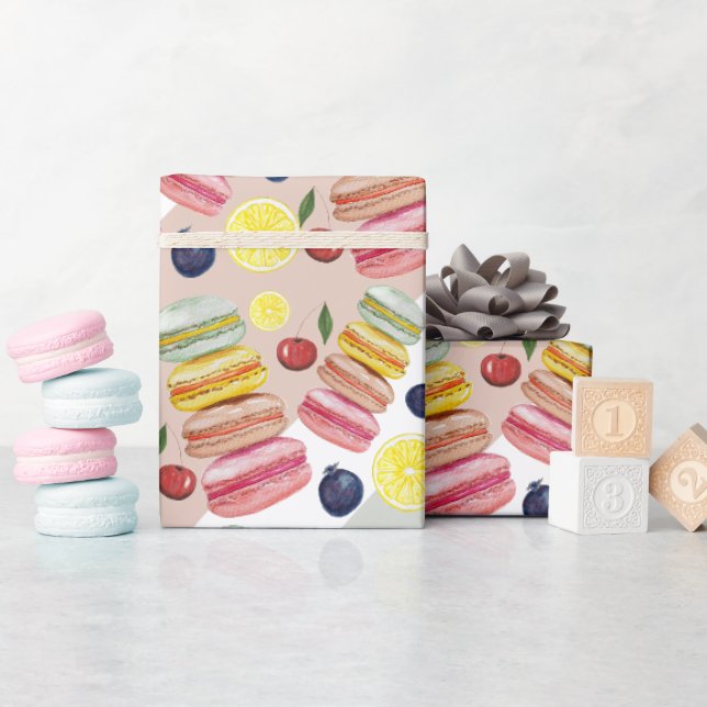 Papier Cadeau Macarons français aquarelle peints à la main (Baby Shower)