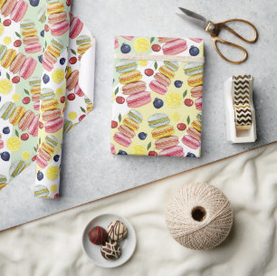 Papier Cadeau Macarons français aquarelle peints à la main