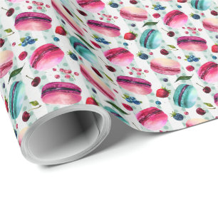 Papier Cadeau Macarons Pâtisserie Française Aux Berries Et Pois