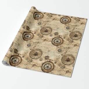 Papier Cadeau Machinerie Steampunk Victorienne Brun Sépia