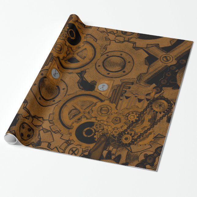 Papier Cadeau Machines à vapeur (cuivre) (Déroulé)