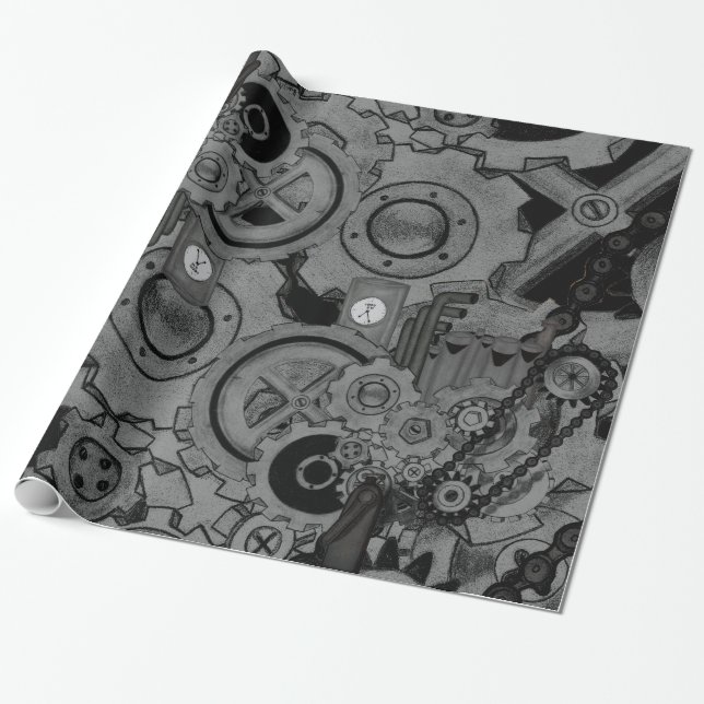 Papier Cadeau Machines à vapeur (monochrome) (Déroulé)