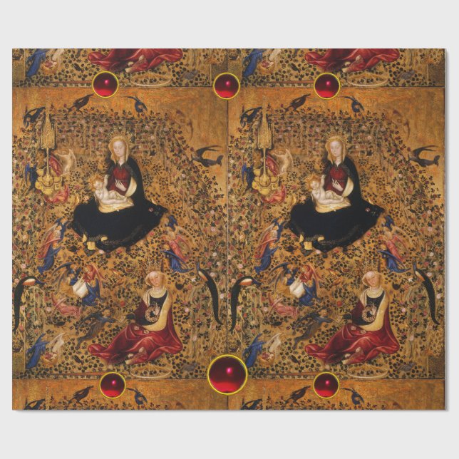 PAPIER CADEAU MADONNA ET ENFANT DE LA BOUR ROSE AUX ANGES (Plat)