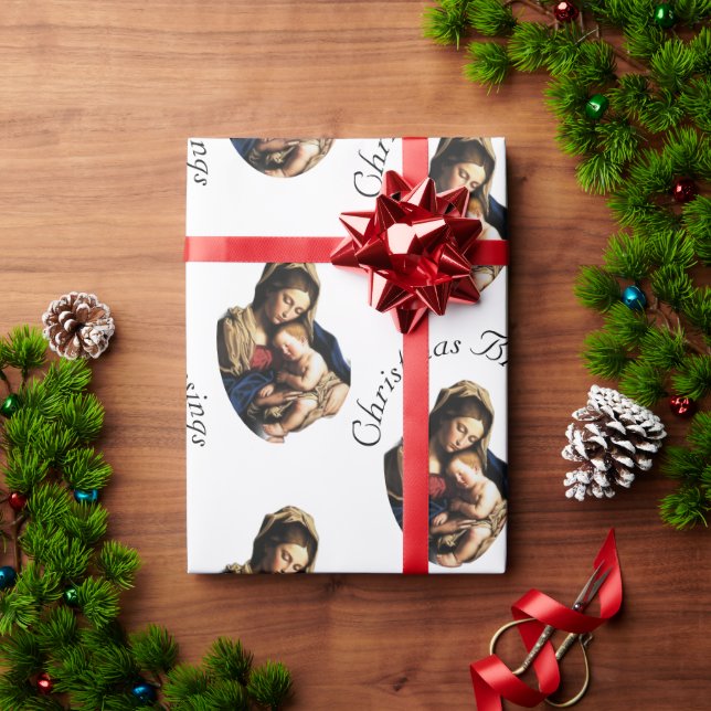 Papier Cadeau Madonna with Christ Child Customizable White (Cadeau de vacances)
