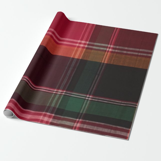 Papier Cadeau Madras moderne Plaid Rouge Vert Carré Motif (Déroulé)