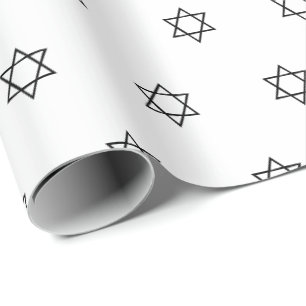 Papier Cadeau Magen David motif noir et blanc Hanoukka 