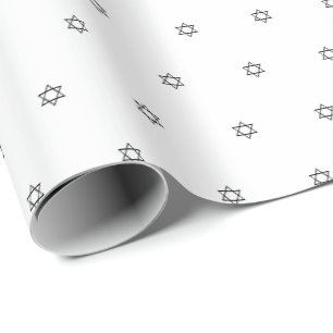 Papier Cadeau Magen David noir et blanc motif Bat Bar Mitzvah