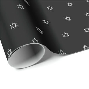 Papier Cadeau Magen David noir et blanc motif Bat Bar Mitzvah