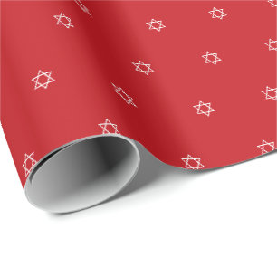 Papier Cadeau Magen David rouge Bat Bar Mitzvah moderne