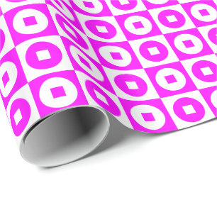 Papier Cadeau Magenta rose et blanc carré cercle